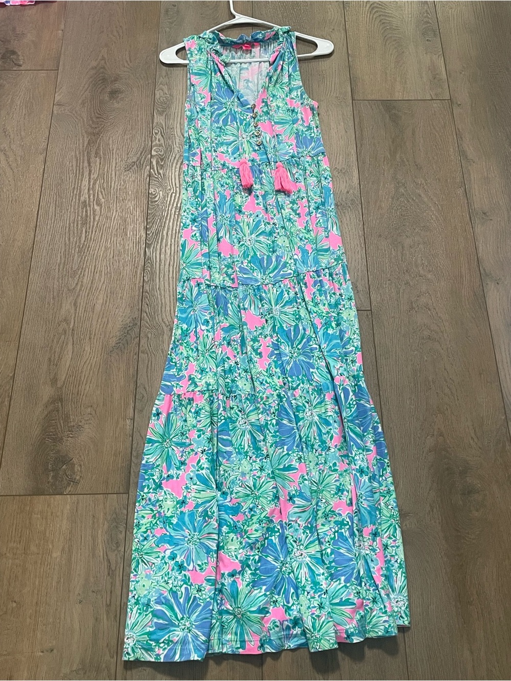 Lilly Pulitzer Sleeveless Floral Maxi One-Piece Dress in Aqua & Pink